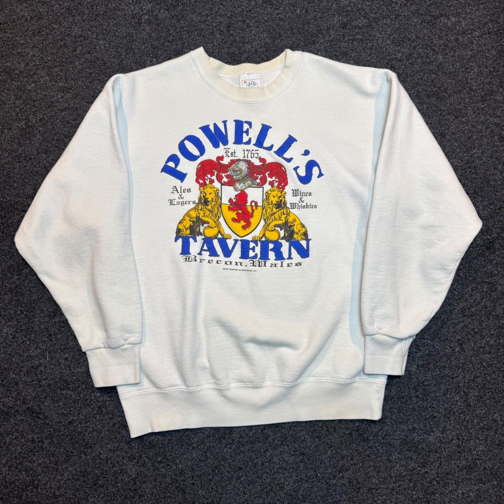 Vintage Delta Powells Tavern Wales Sweatshirt White Mens Medium Made in USA